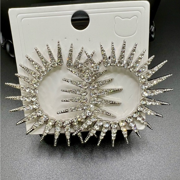 New Sparkling Crystal Accented Silver Hoop Earrings - Picture 3 of 10